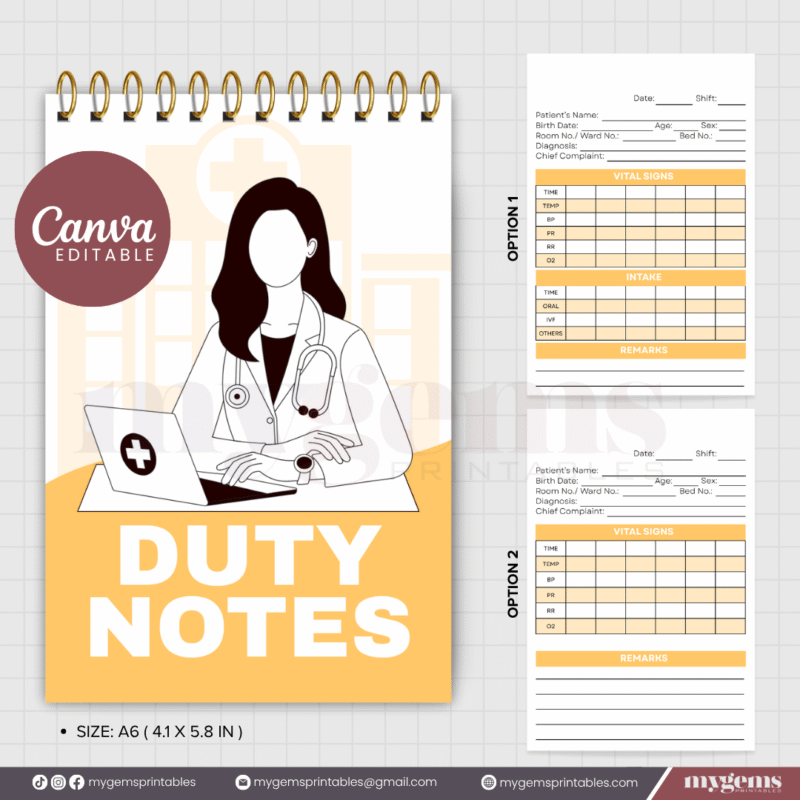 10 Designs | Duty Notes Designed for Medical Student or Clinical duty Template  | Canva Editable - Image 2
