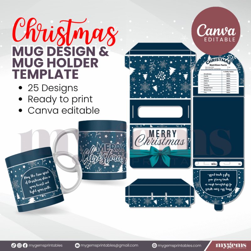 25 Designs | Christmas Themed Mug Design & Mug Holder Template Bundle  | Canva Editable - Image 21