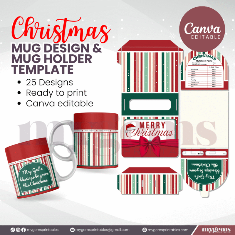 25 Designs | Christmas Themed Mug Design & Mug Holder Template Bundle  | Canva Editable - Image 22