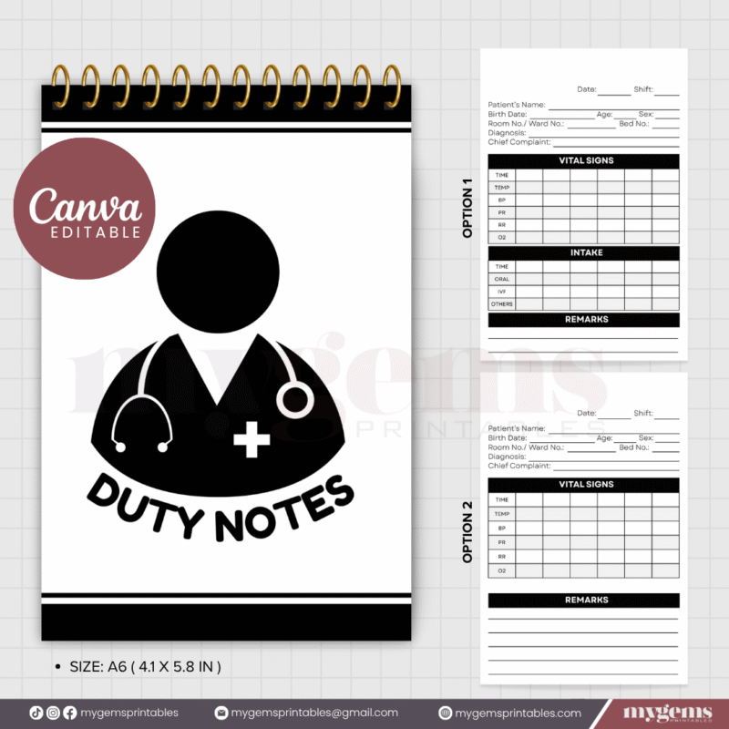 10 Designs | Duty Notes Designed for Medical Student or Clinical duty Template  | Canva Editable - Image 4