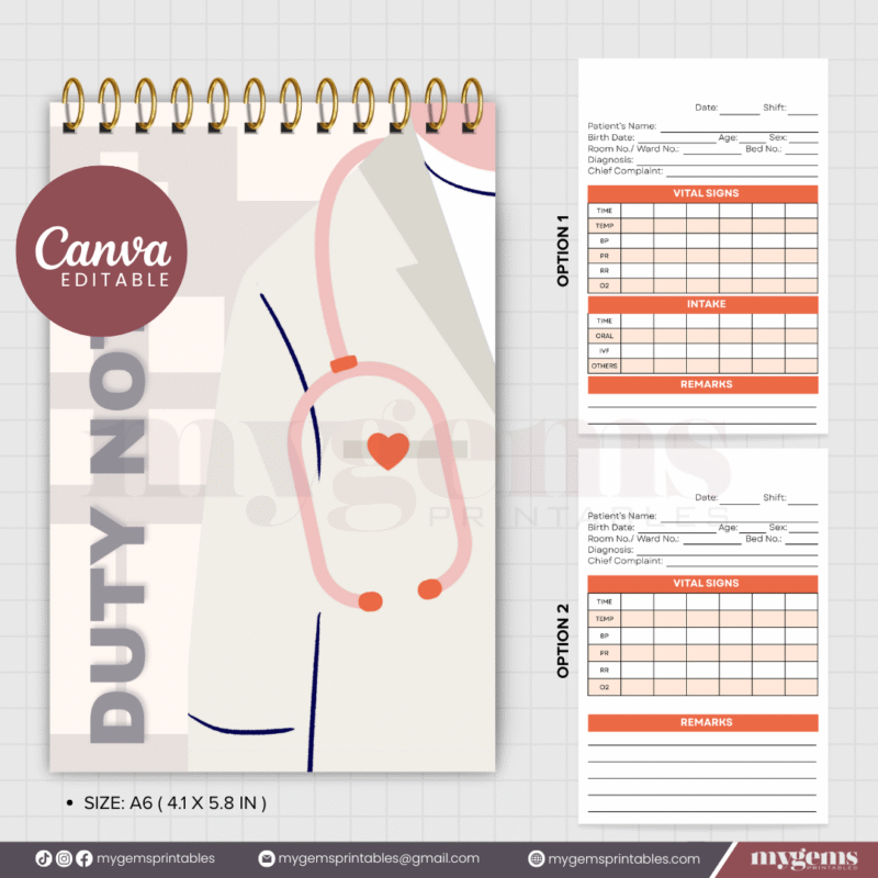 10 Designs | Duty Notes Designed for Medical Student or Clinical duty Template  | Canva Editable - Image 6