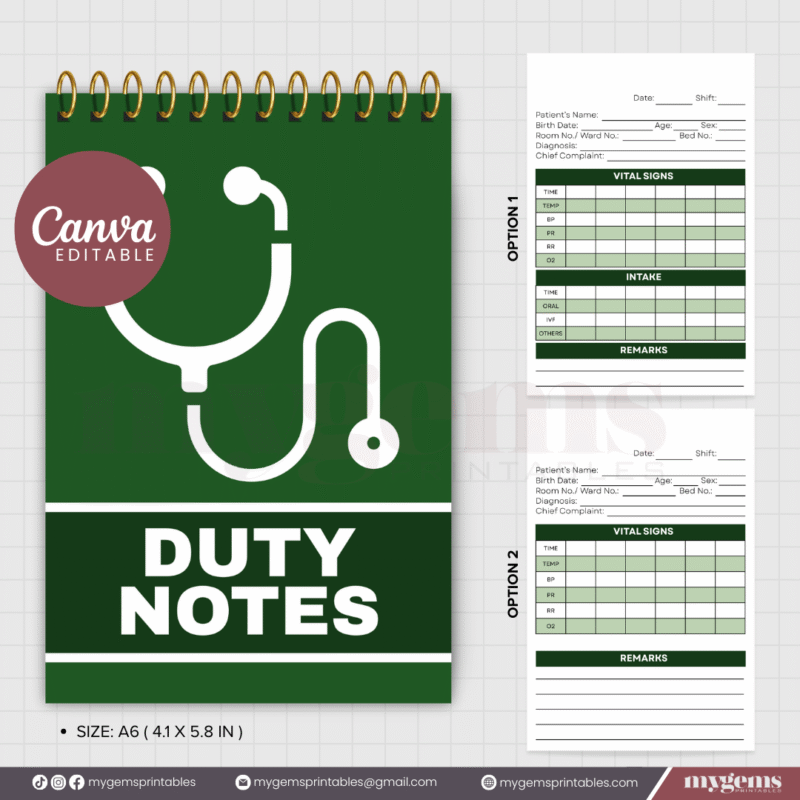 10 Designs | Duty Notes Designed for Medical Student or Clinical duty Template  | Canva Editable - Image 7
