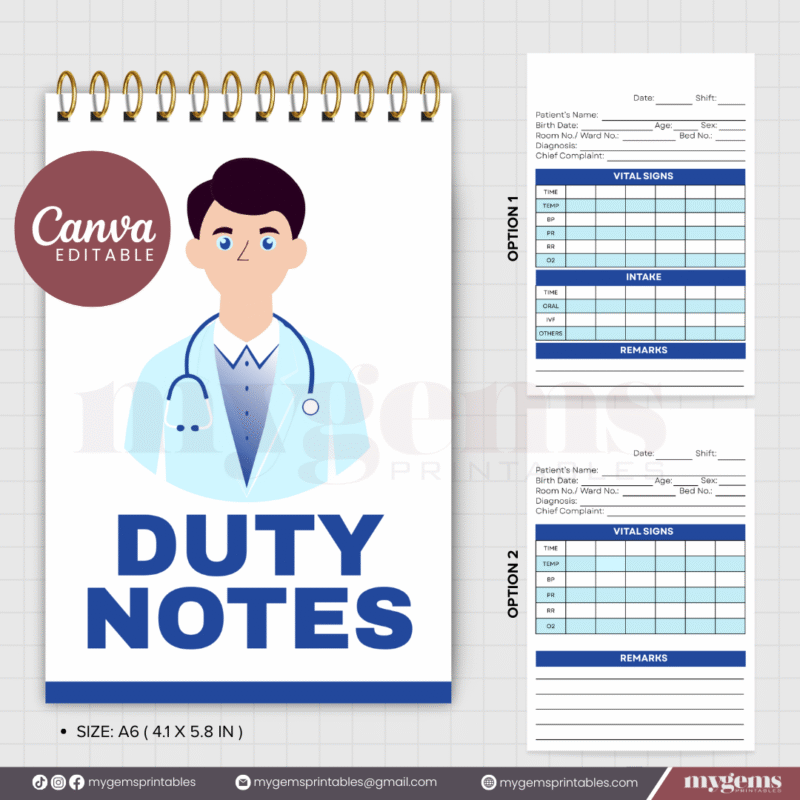 10 Designs | Duty Notes Designed for Medical Student or Clinical duty Template  | Canva Editable - Image 8