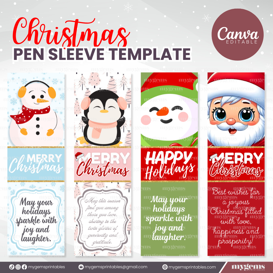 20 Designs | Christmas Themed Pen Sleeve Template | Canva Editable - Image 6