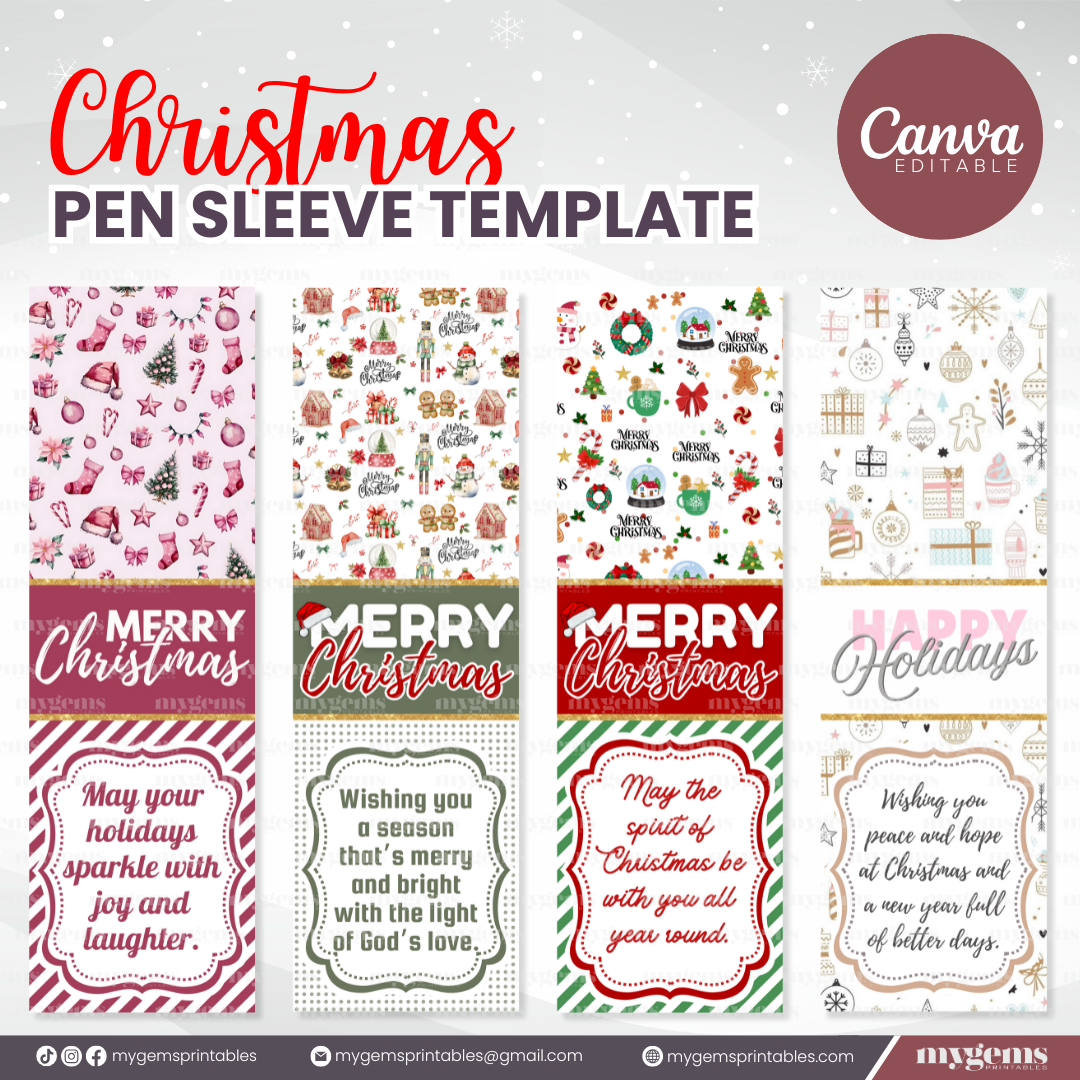 20 Designs | Christmas Themed Pen Sleeve Template | Canva Editable - Image 5