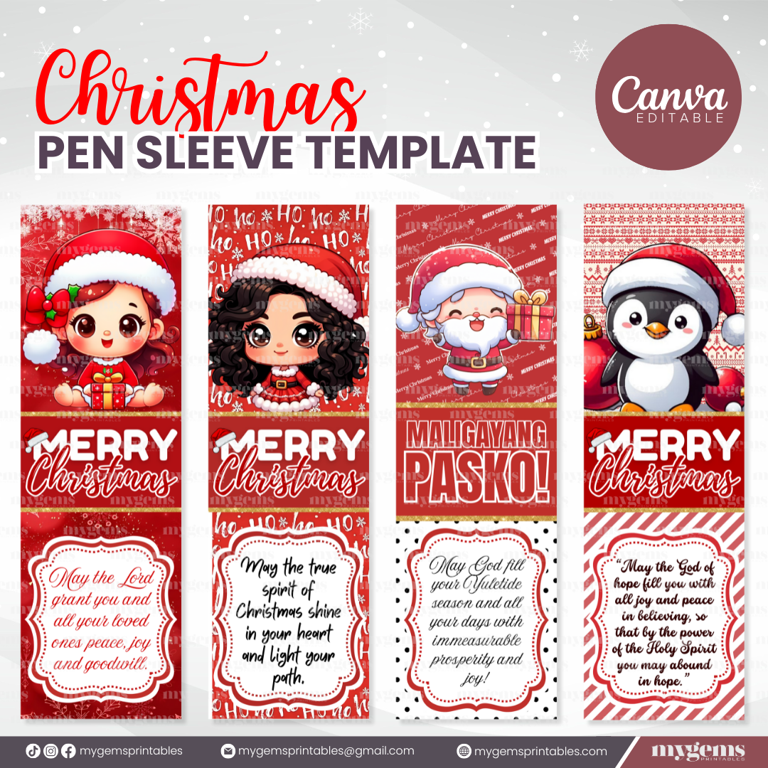 20 Designs | Christmas Themed Pen Sleeve Template | Canva Editable - Image 4