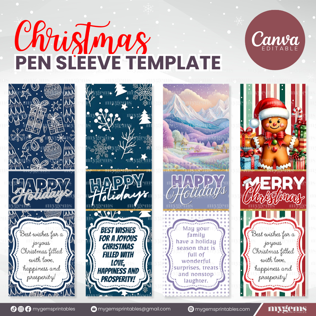 20 Designs | Christmas Themed Pen Sleeve Template | Canva Editable - Image 3