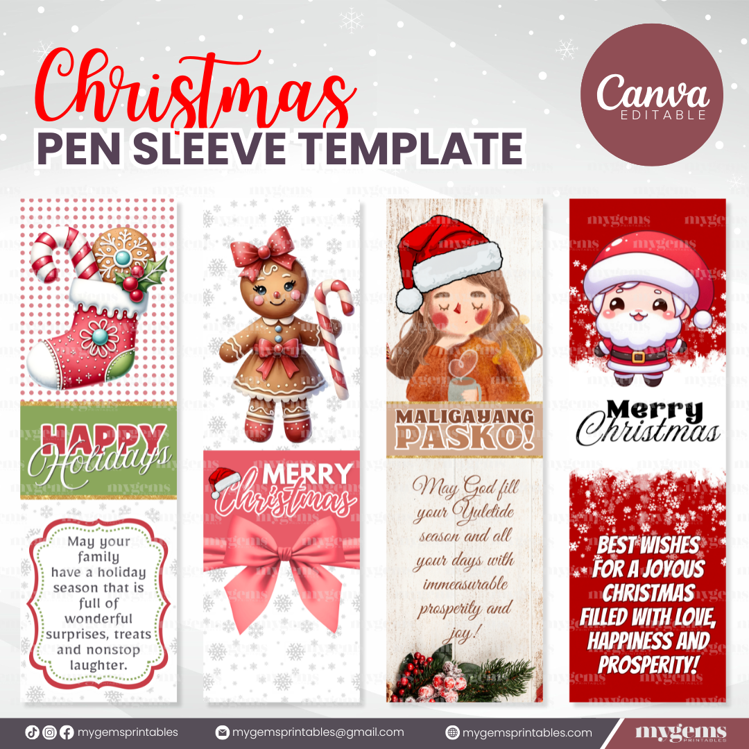 20 Designs | Christmas Themed Pen Sleeve Template | Canva Editable - Image 2