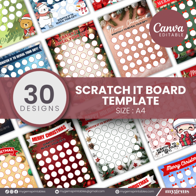 30 Designs | Christmas Themed Scratch-it Board | Canva Editable Template | A4 Size